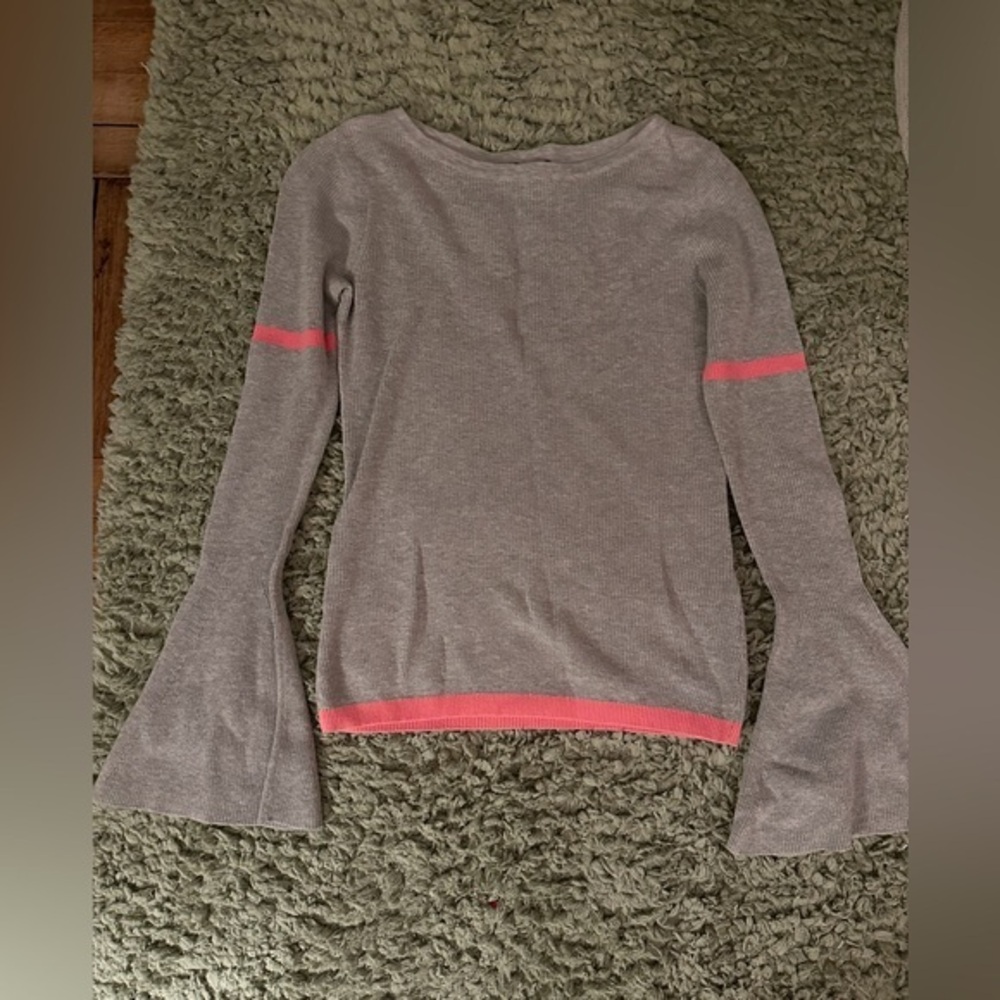Women’s Slate and Willow Gray and Pink Fitted Sweater Bell Sleeves Size XS